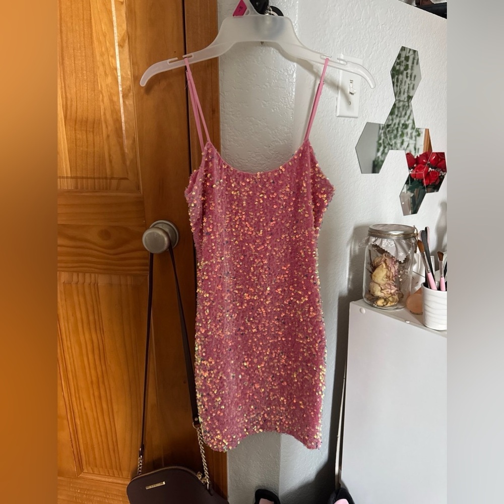 Pink Sequin Mini Dress